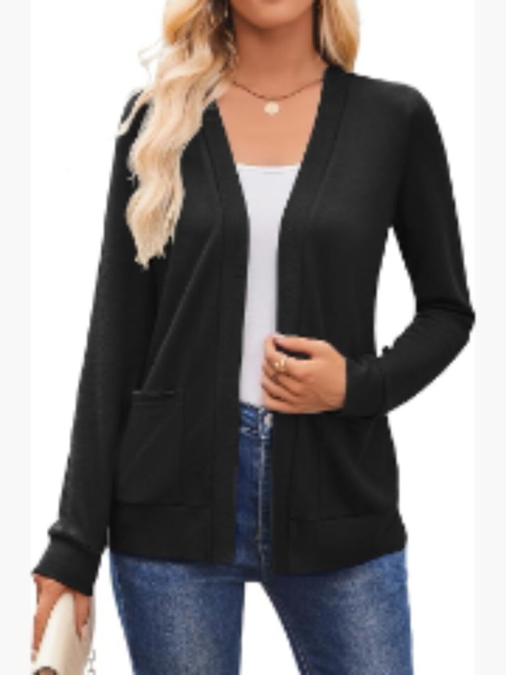 Lightweight Open Front Cardigan with Pockets Long Sleeve Knit Sweater